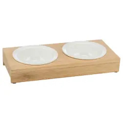 Gamela Dupla Em Ceramica Com Suporte Bambu 2x0,25lt/ø1 Trixie - 1040090289