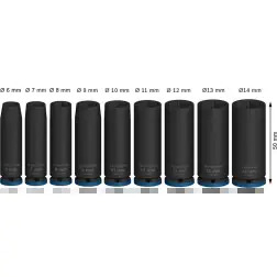 PRO Chave Impact 1/4" Longo 9-PC Set - 1220680579
