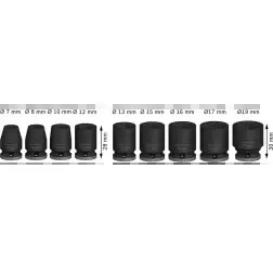 PRO Chave Impact 3/8" Standard 9-PC Set - 1220680580