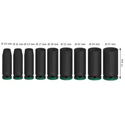 PRO Chave Impact 1/2" Longo 9-PC Set #2 - 1220680584