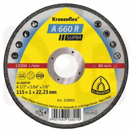 Disco Corte de Inox 115x1,0x22mm A660R Klingspor - 1230140065
