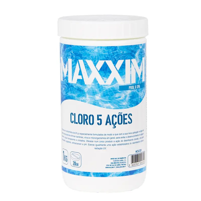 Cloro 5 Ações Tableta 20gr 1Kg para Piscinas Maxxim Cloro 5 Ações Tableta 20gr 1Kg para Piscinas Maxxim