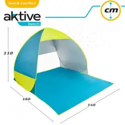 Tenda de Praia em Poliéster UV50 Azul/Verde 160x140x110cm 62165 Aktive - 1180180067