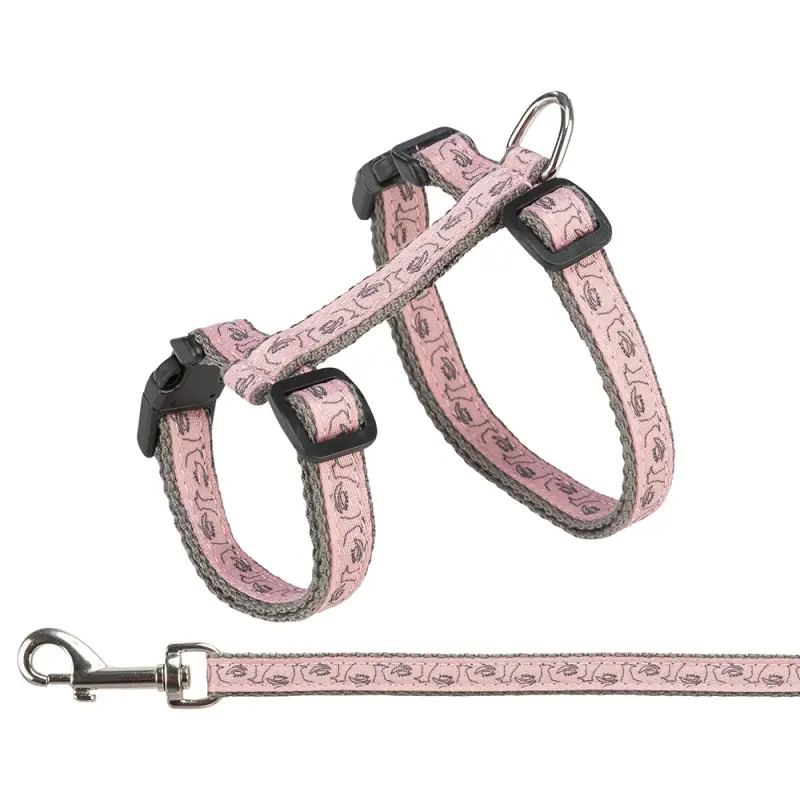 Peitoral+trela P/ Gatos cinza/rosa Trixie