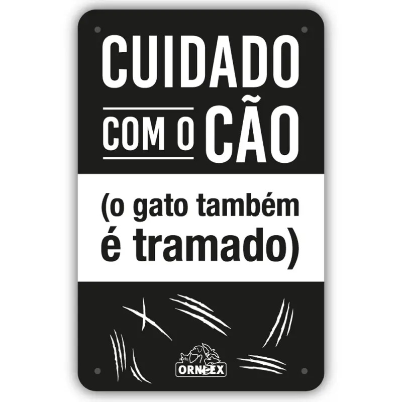 Placa Pvc "cuidado C/ O Cao & Gato Tramado" EX