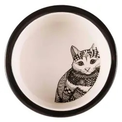 Gamela Em Ceramica "zentangle" 0,3lt/ø12cm branco/pr Trixie - 1040090393
