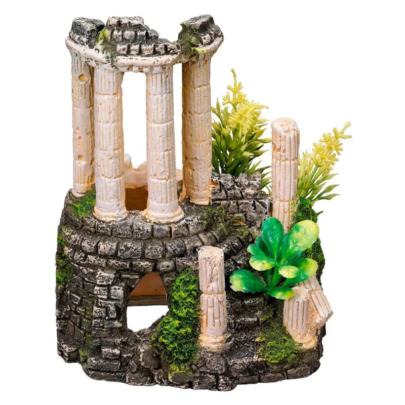 Decoraçao P/ Aquario - Colunas Gregas C/ Plantas 11x10x14 EX