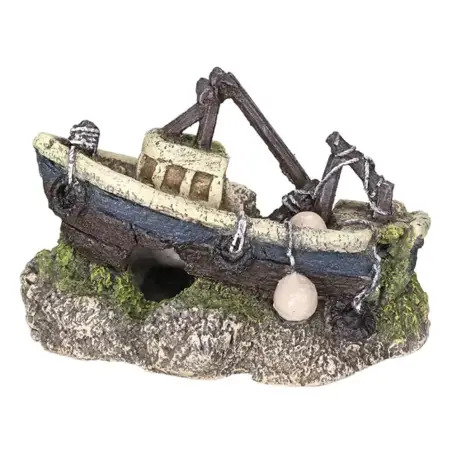 Decoraçao P/ Aquario - Barco Pesca 13x7x9 Cm EX - 1040350334