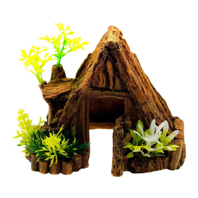 Decoraçao Aquario - Cabana De Madeira 14x14x10 Cm EX