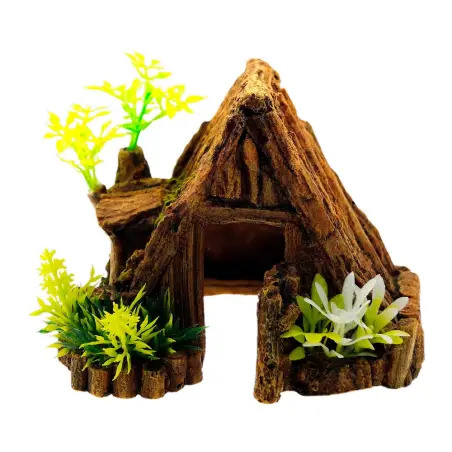 Decoraçao Aquario - Cabana De Madeira 14x14x10 Cm EX - 1040350341