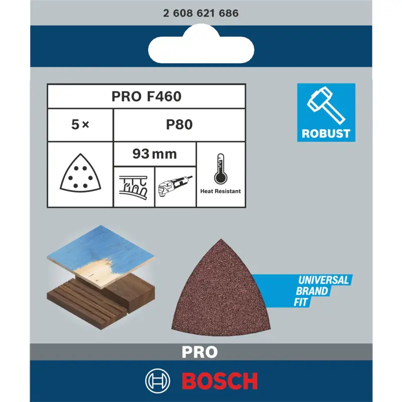 Folha de lixa PRO F460, 93 x 93 mm, G80 2608621686 Bosch Folha de lixa PRO F460, 93 x 93 mm, G80 2608621686 Bosch