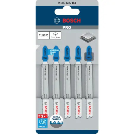 Lâmina de serra vertical PRO Metal thin T121GFC 92 mm, 5 unid. 2608655104 Bosch - 1220682384