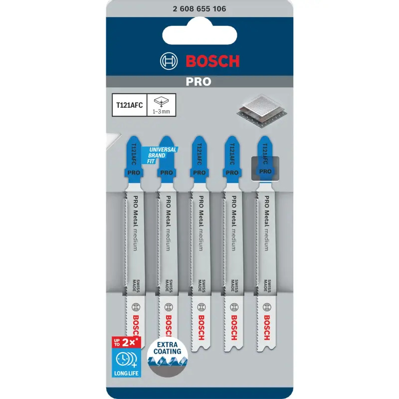 Lâmina de serra vertical PRO Metal medium T121AFC 92 mm, 5 unid. 2608655106 Bosch Lâmina de serra vertical PRO Metal medium T121AFC 92 mm, 5 unid. 2608655106 Bosch