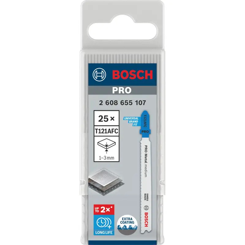 Lâmina de serra vertical PRO Metal medium T121AFC 92 mm, 25 unid. 2608655107 Bosch Lâmina de serra vertical PRO Metal medium T121AFC 92 mm, 25 unid. 2608655107 Bosch