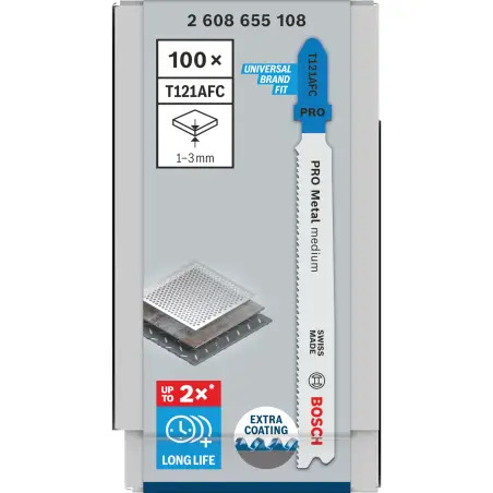 Lâmina de serra vertical PRO Metal medium T121AFC 92 mm, 100 unid. 2608655108 Bosch - 1220682388