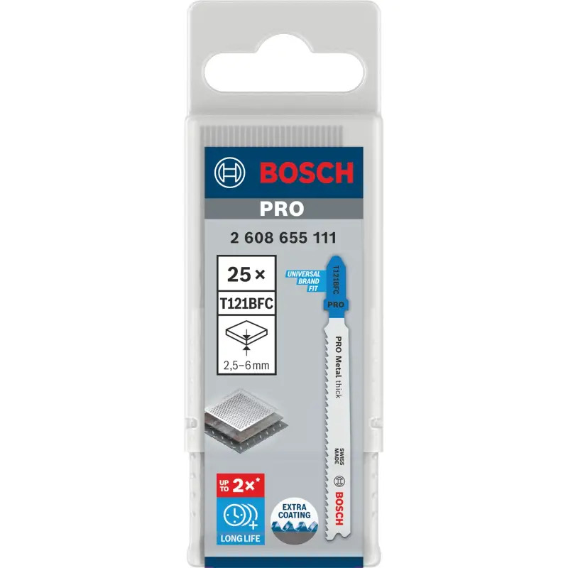Lâmina de serra vertical PRO Metal thick T121BFC 92 mm, 25 unid. 2608655111 Bosch Lâmina de serra vertical PRO Metal thick T121BFC 92 mm, 25 unid. 2608655111 Bosch