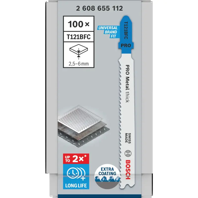 Lâmina de serra vertical PRO Metal thick T121BFC 92 mm, 100 unid. 2608655112 Bosch Lâmina de serra vertical PRO Metal thick T121BFC 92 mm, 100 unid. 2608655112 Bosch