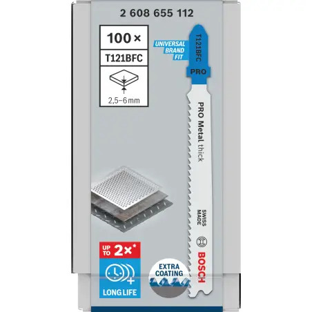 Lâmina de serra vertical PRO Metal thick T121BFC 92 mm, 100 unid. 2608655112 Bosch - 1220682392