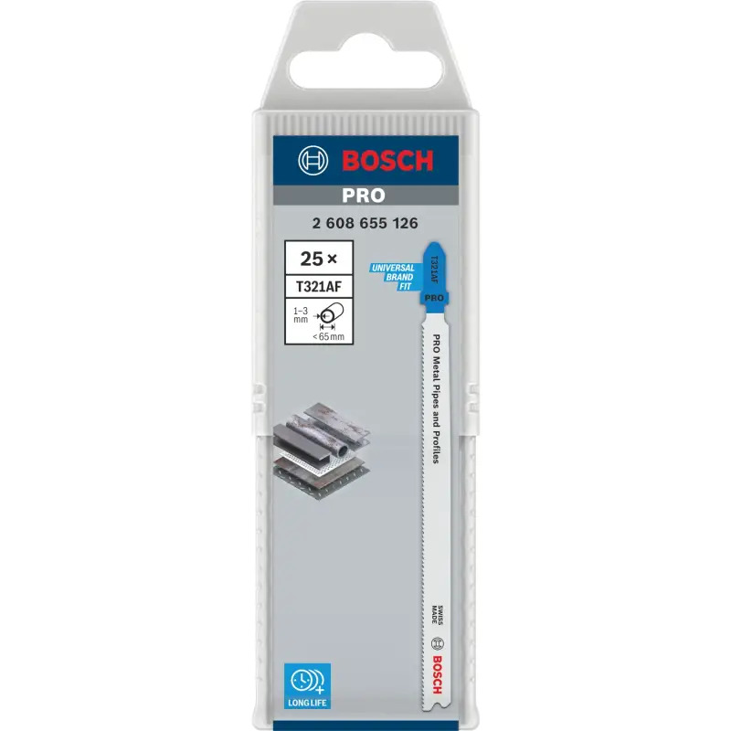 Lâmina de serra vertical PRO Metal Pipes and Profiles T321AF, 132 mm, 25 unid. 2608655126 Bosch Lâmina de serra vertical PRO Metal Pipes and Profiles T321AF, 132 mm, 25 unid. 2608655126 Bosch