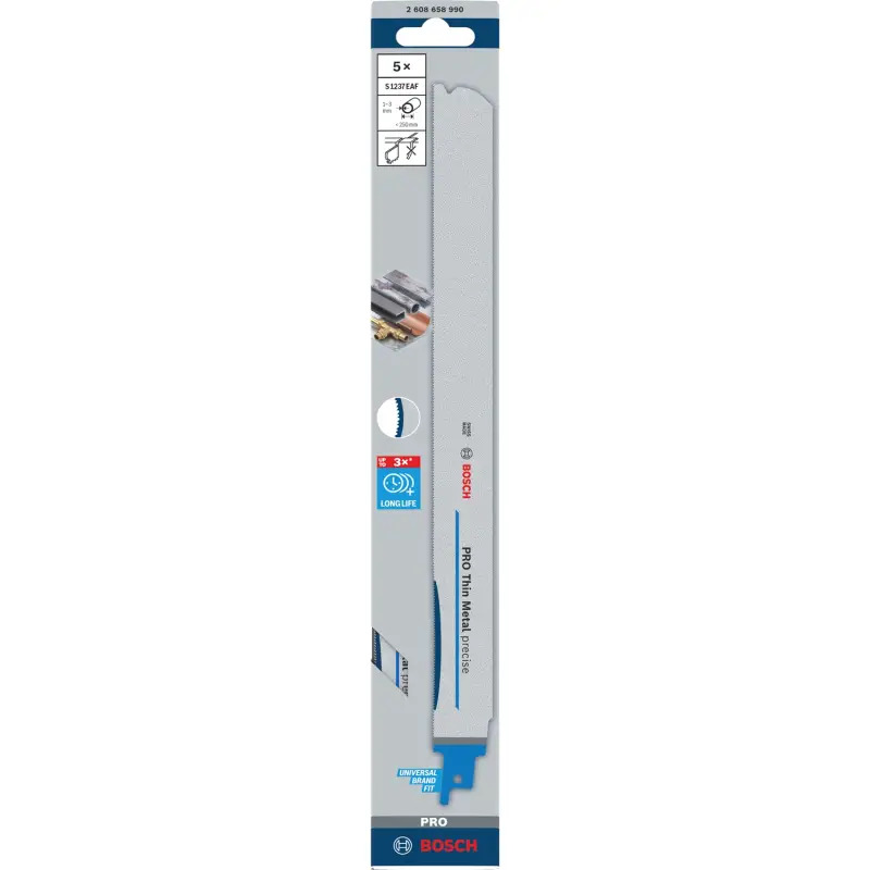 Lâmina PRO Thin Metal precise S1237EAF, 1,1 x 25 x 300 mm, 5 peças 2608658990 Bosch Lâmina PRO Thin Metal precise S1237EAF, 1,1 x 25 x 300 mm, 5 peças 2608658990 Bosch