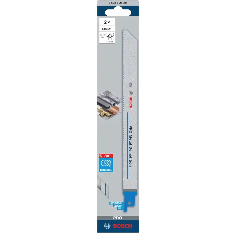 Lâmina PRO Metal Demolition S1125VF, 1,25 x 19 x 225 mm, 2 peças 2608659001 Bosch Lâmina PRO Metal Demolition S1125VF, 1,25 x 19 x 225 mm, 2 peças 2608659001 Bosch