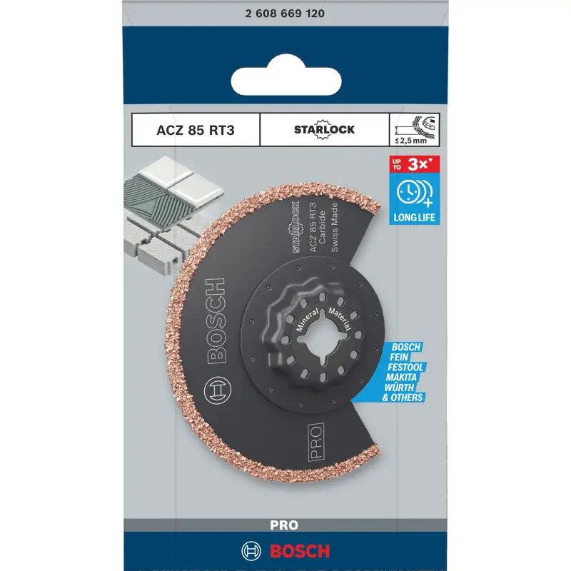 Lâmina multiferramenta PRO ACZ 85 RT3, 85 x 2,5 mm 2608669120 Bosch Lâmina multiferramenta PRO ACZ 85 RT3, 85 x 2,5 mm 2608669120 Bosch