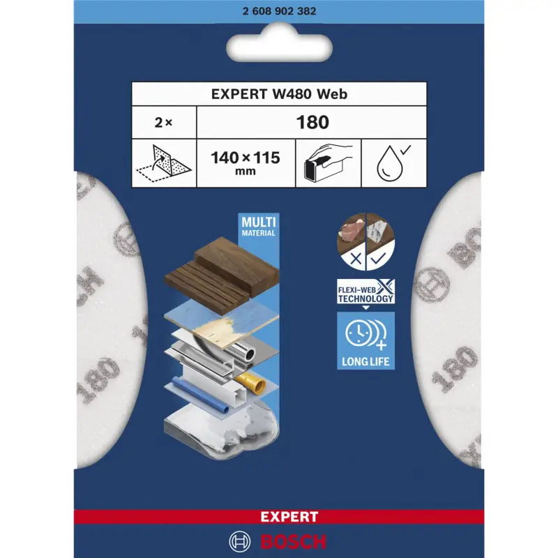 EXPERT W480 Web 1/4 Hand Sanding Sheet, 115 x 140 mm, G180 2608902382 Bosch EXPERT W480 Web 1/4 Hand Sanding Sheet, 115 x 140 mm, G180 2608902382 Bosch