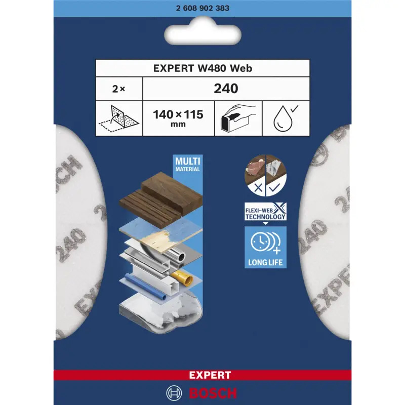 EXPERT W480 Web 1/4 Hand Sanding Sheet, 115 x 140 mm, G240 2608902383 Bosch EXPERT W480 Web 1/4 Hand Sanding Sheet, 115 x 140 mm, G240 2608902383 Bosch