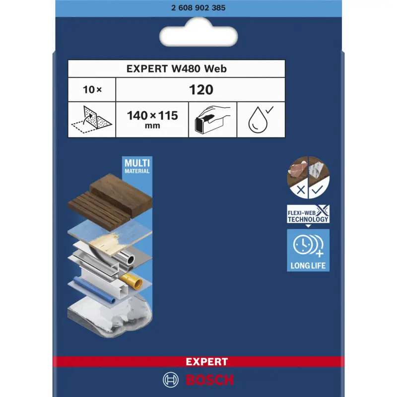 EXPERT W480 Web 1/4 Hand Sanding Sheet, 115 x 140 mm, G120 2608902385 Bosch EXPERT W480 Web 1/4 Hand Sanding Sheet, 115 x 140 mm, G120 2608902385 Bosch
