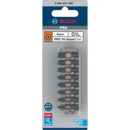 Ponta PRO Torx Security Impact, T10H, T15H, T20H, T25Hx2, T27H, T30H, T40H, 25 mm, 8 unid. 2608521U56 Bosch - 1220680653