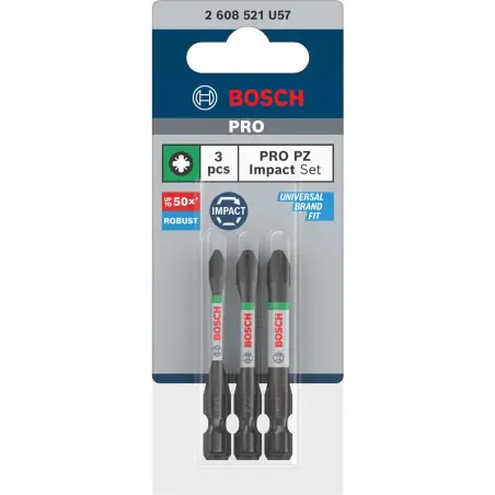 Ponta PRO Pozidriv Impact, PZ1, PZ2, PZ3, 55 mm, 3 unid. 2608521U57 Bosch - 1220680654
