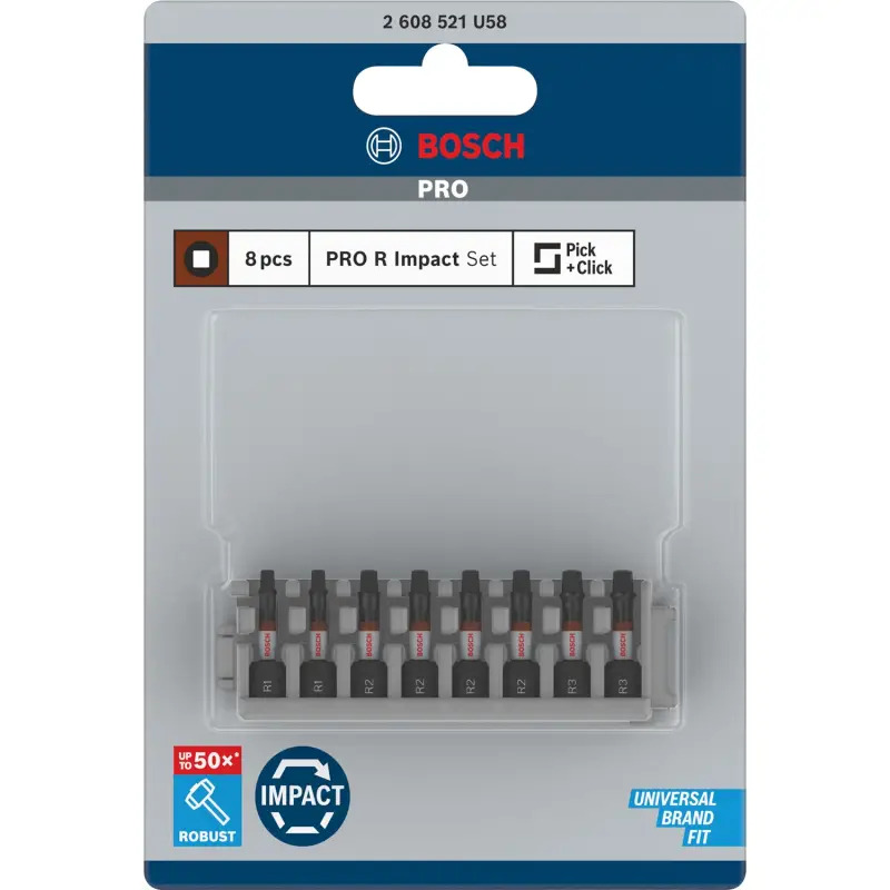 Ponta PRO Robertson impact, R1x2, R2x4, R3 x2, 55 mm, 8 unid. 2608521U58 Bosch Ponta PRO Robertson impact, R1x2, R2x4, R3 x2, 55 mm, 8 unid. 2608521U58 Bosch