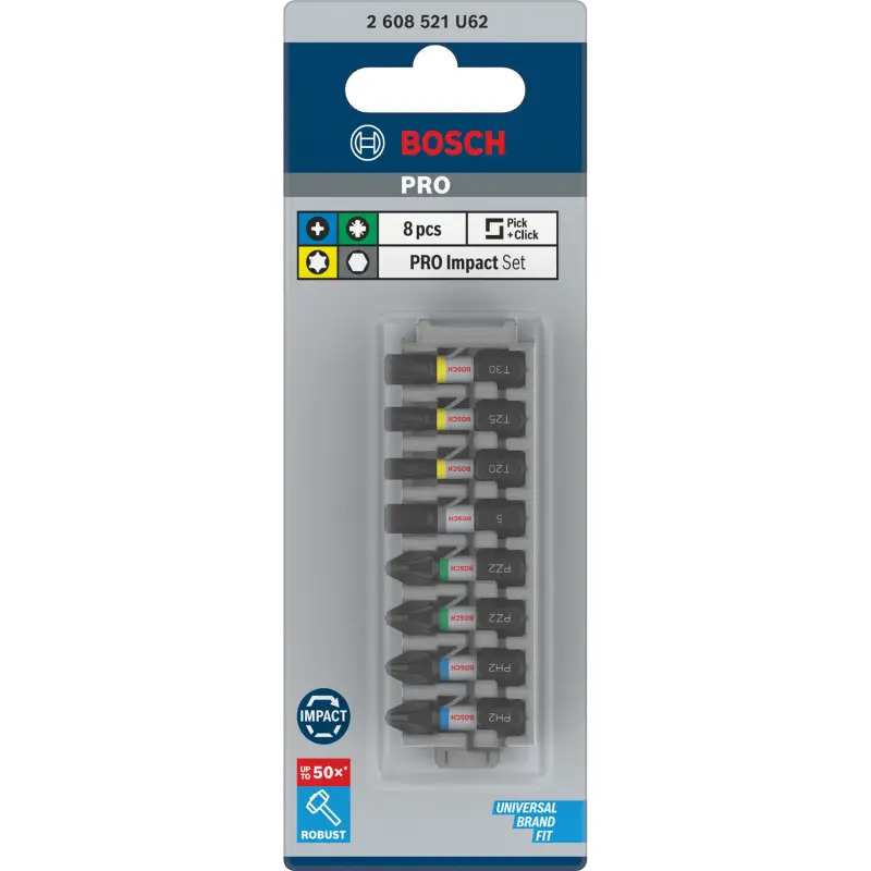 PRO Impact Mixed Pack, PH2x2 PZ2x2 H5 T20 T25 T30, 25 mm, 8 unid. 2608521U62 Bosch PRO Impact Mixed Pack, PH2x2 PZ2x2 H5 T20 T25 T30, 25 mm, 8 unid. 2608521U62 Bosch