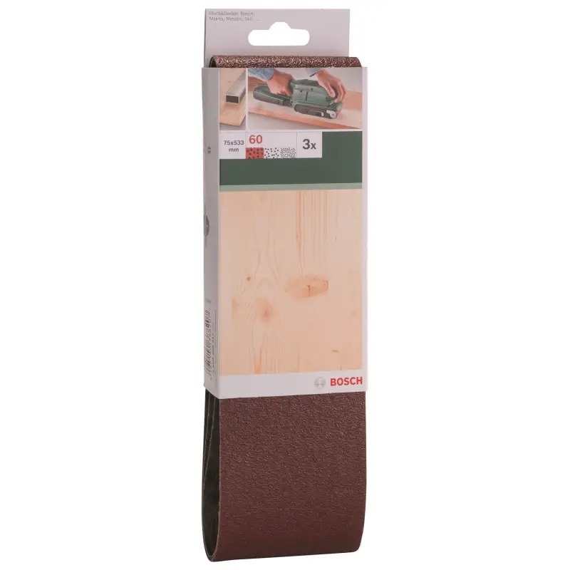 Conjunto de 3 cintas de lixa para lixadeira de rolos, qualidade vermelhaG 60 2609256217 Bosch Conjunto de 3 cintas de lixa para lixadeira de rolos, qualidade vermelhaG 60 2609256217 Bosch