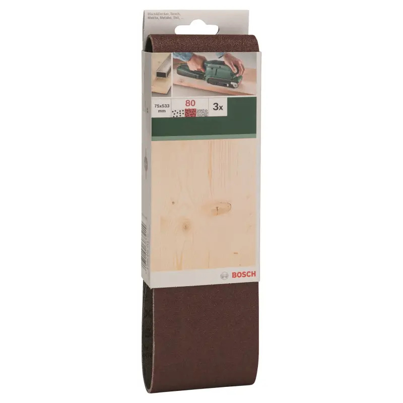 Conjunto de 3 cintas de lixa para lixadeira de rolos, qualidade vermelhaG 80 2609256218 Bosch Conjunto de 3 cintas de lixa para lixadeira de rolos, qualidade vermelhaG 80 2609256218 Bosch