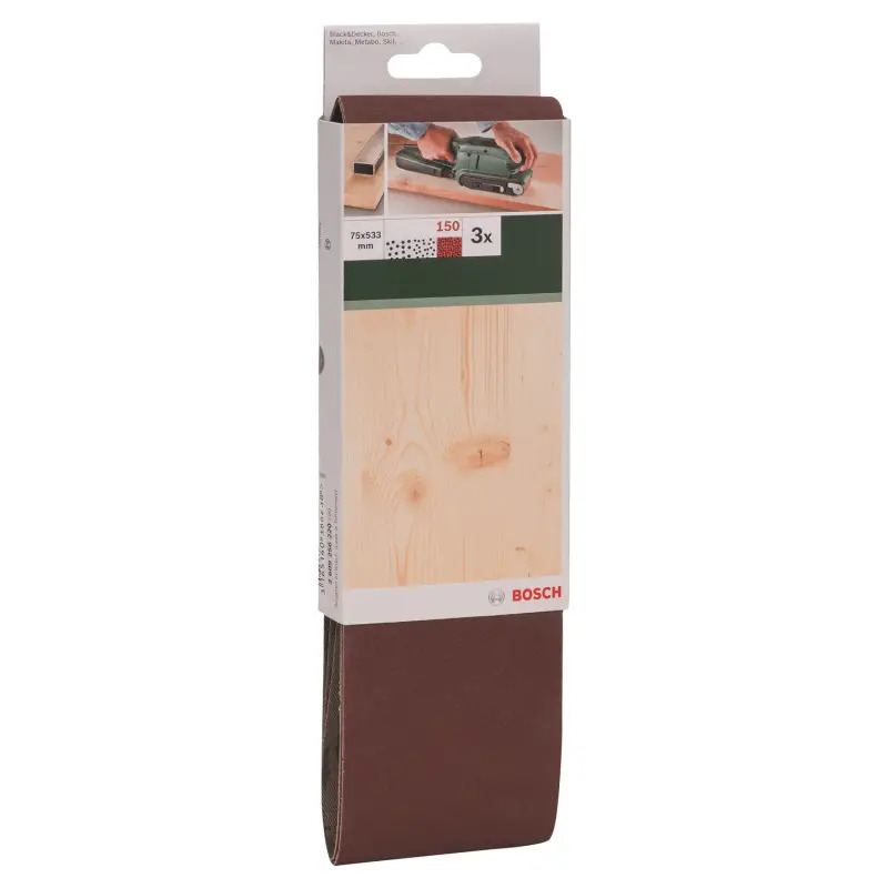 Conjunto de 3 cintas de lixa para lixadeira de rolos, qualidade vermelhaG 150 2609256220 Bosch Conjunto de 3 cintas de lixa para lixadeira de rolos, qualidade vermelhaG 150 2609256220 Bosch