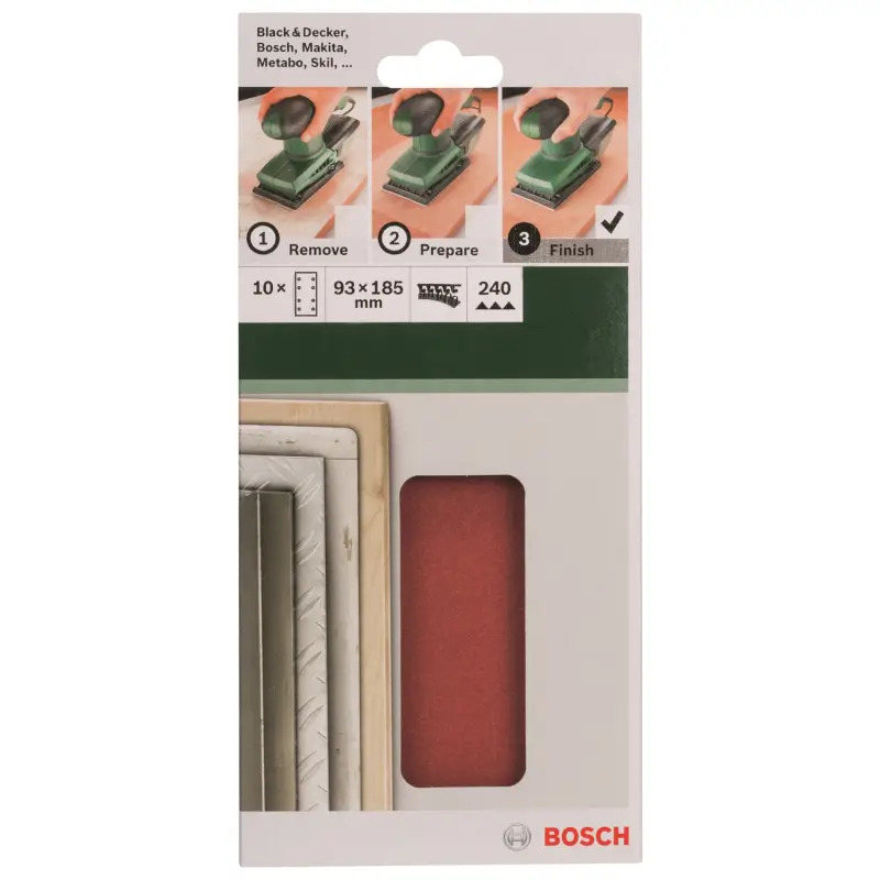 Conjunto de 10 folhas de lixa para lixadeira vibratóriaG 240 2609256A85 Bosch Conjunto de 10 folhas de lixa para lixadeira vibratóriaG 240 2609256A85 Bosch