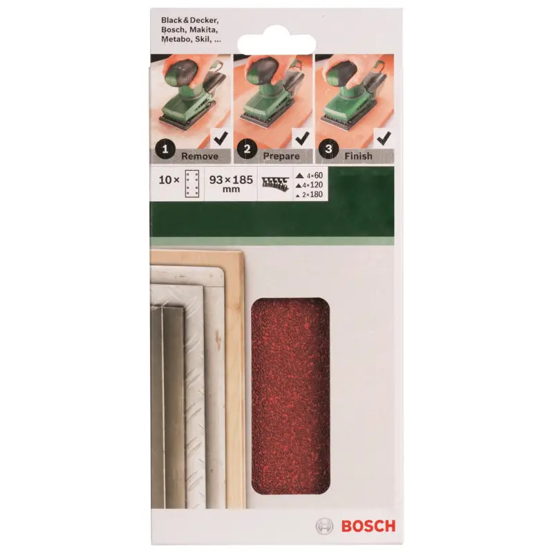 Conjunto de 10 folhas de lixa para lixadeira vibratóriaG 60, 120, 180 2609256A86 Bosch Conjunto de 10 folhas de lixa para lixadeira vibratóriaG 60, 120, 180 2609256A86 Bosch