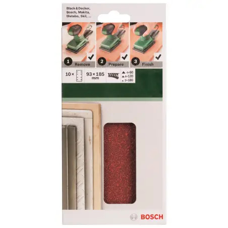 Conjunto de 10 folhas de lixa para lixadeira vibratóriaG 60, 120, 180 2609256A86 Bosch - 1220683938