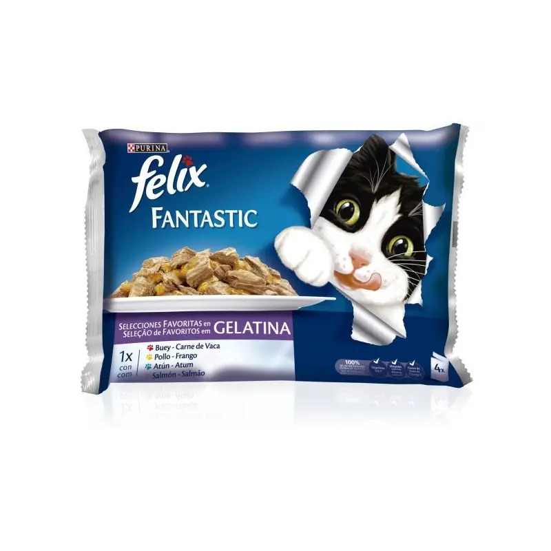 Gelatina Felix Agail com Carnes para Gato 4x100gr Purina Gelatina Felix Agail com Carnes para Gato 4x100gr Purina