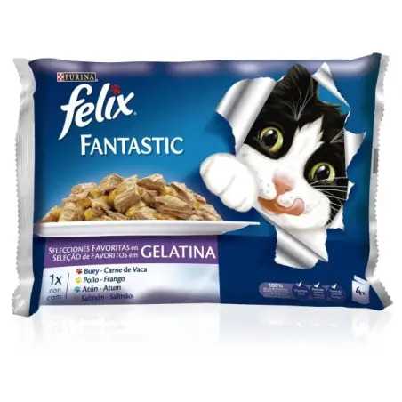 Gelatina Felix Agail com Carnes para Gato 4x100gr Purina Purina