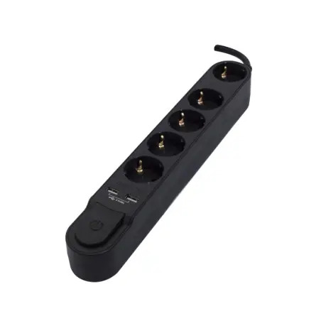 Bloco de 5 Tomadas + 2 Saídas USB 2mt 62158 Electraline Electraline