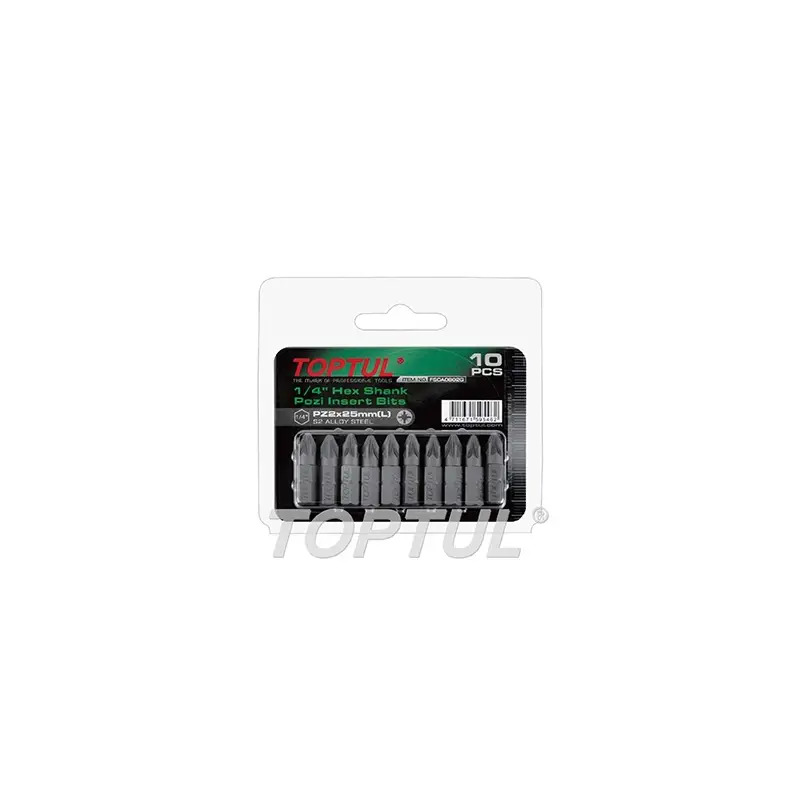 Jogo de 10 Bits Hexagonais Pozi 1/4" 1x25mm FSCA0801G Toptul