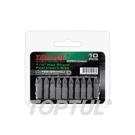 Jogo de 10 Bits Hexagonais Pozi 1/4" 3x25mm FSCA0803G Toptul Toptul