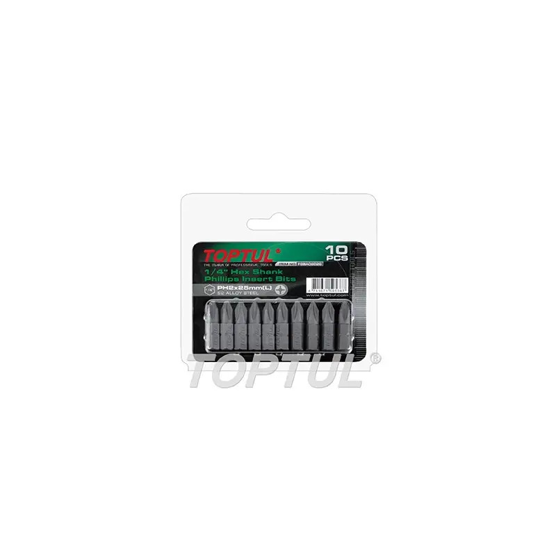 Jogo de 10 Bits Hexagonais Phillips 1/4" 3x25mm FSBA0803G Toptul