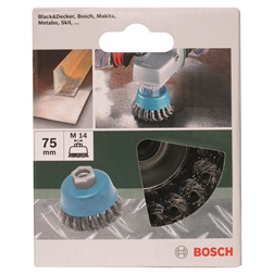 Catrabucha tipo tacho para rebarbadoras e retificadoras direitas – arame ondulado, revestido de latão, 75 mm 2609256503 Bosch -