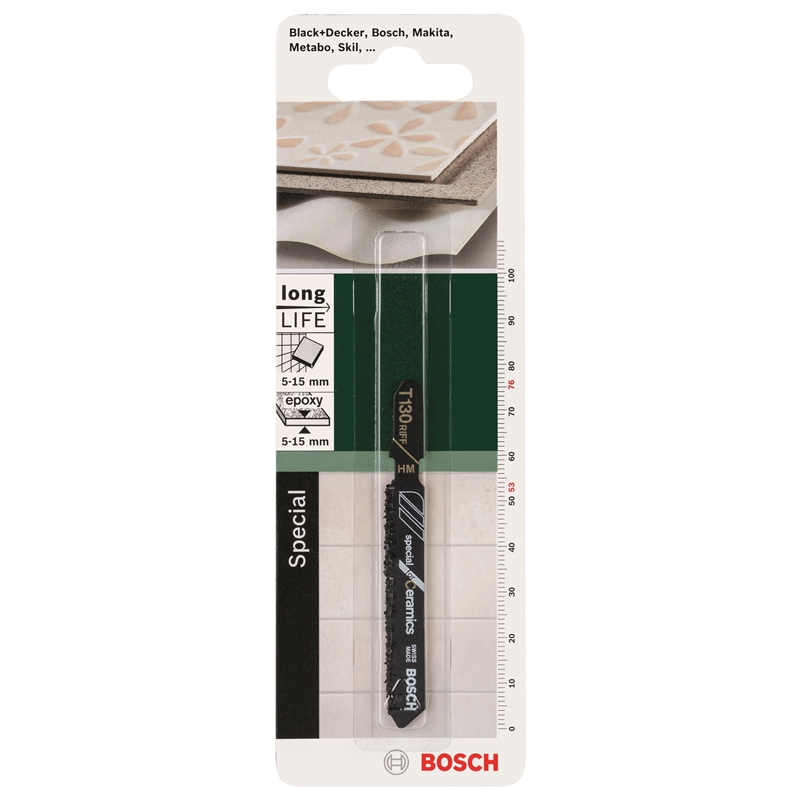 Lâmina de serra vertical em metal duro, T 130 granulado RiffSpecial for Ceramics 2609256739 Bosch Lâmina de serra vertical em metal duro, T 130 granulado RiffSpecial for Ceramics 2609256739 Bosch