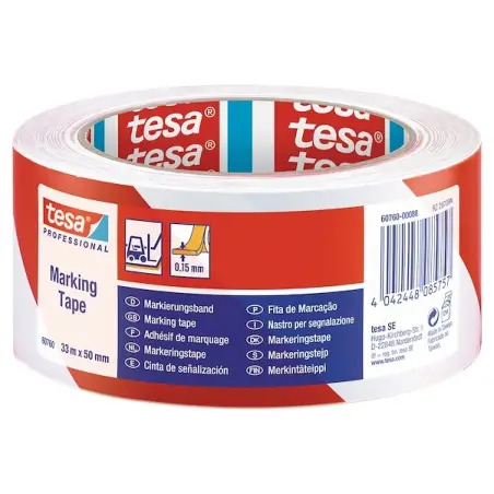 Rolo Fita Sinalização Adesiva Branca e Vermelha 50mm x 33mt 60760 Tesa Tesa