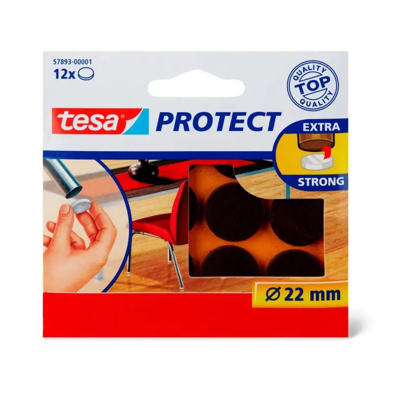Feltros Adesivos Redondos 22mm Anti-Risco Castanhos Pack 12un Tesa