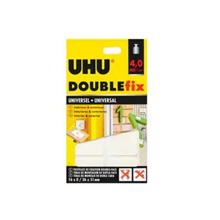 Tiras de Fita Dupla Face para Interiores e Exteriores 26x31mm Pack 16un Doublefix UHU UHU